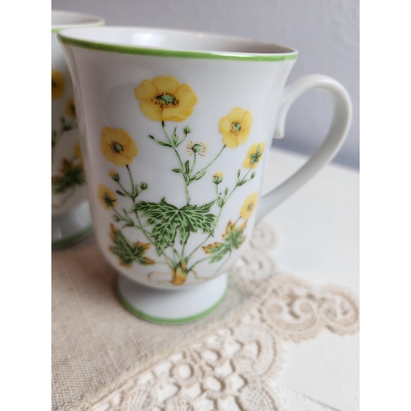 Royal Domino Collection Mugs, Set of 2, "Sunrise", Yellow Dandelion Pattern - Picture 3 of 5
